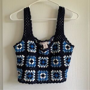 Sincerely Jules Blue Crochet Tank Top Fitted Crop